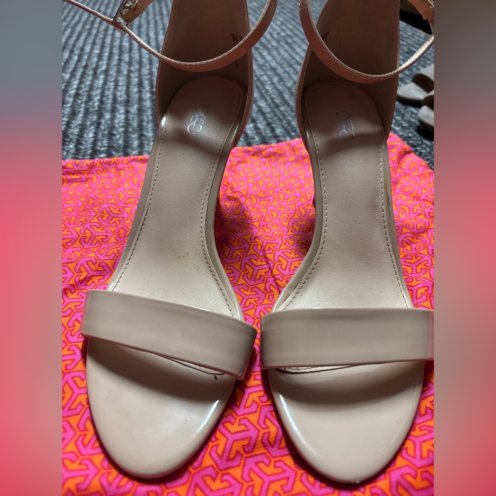 Nude stiletto size 9, worn twice, Cato brand, strap buckles at ankle dressy